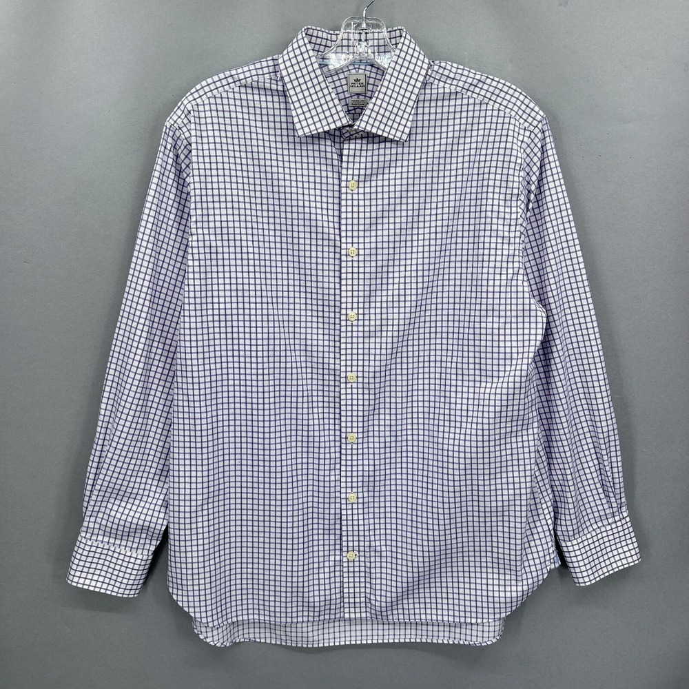 Peter Millar Dress Shirt Mens 17 Long Purple Grid Check Button Up Nanoluxe Dress - Picture 2 of 14